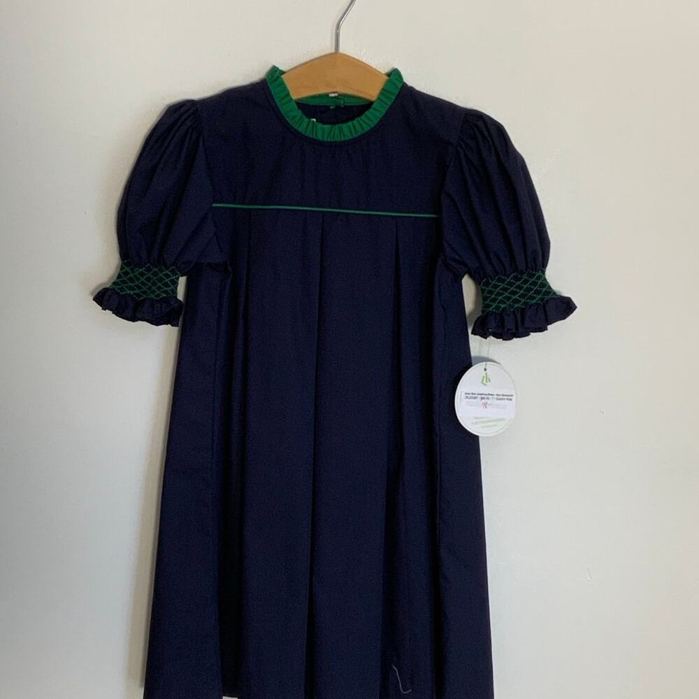 Zuccini Kids Green Bow Josephine‎ Dress- navy Broadcloth 8